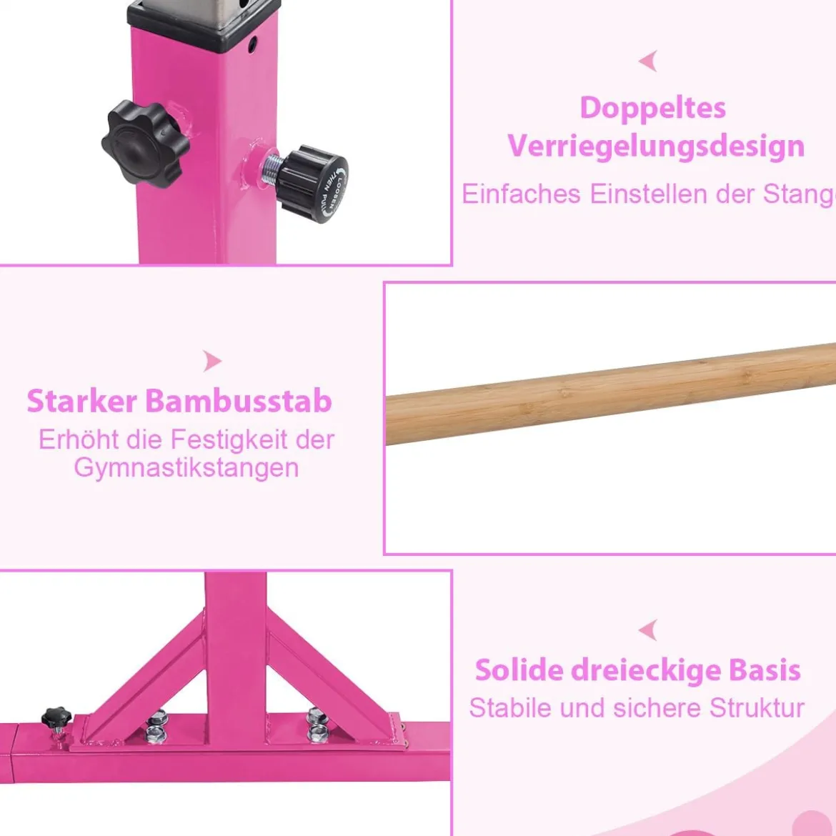 Gymnastikstangen Reckstange Turnbarren mit einstellbarer Breite 250 x 132 x 140 cm Rosa