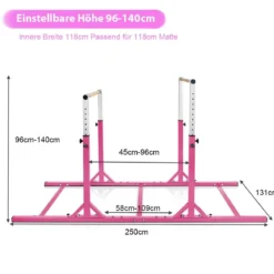 Gymnastikstangen Reckstange Turnbarren mit einstellbarer Breite 250 x 132 x 140 cm Rosa