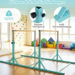 Gymnastik Turnreck bis 100kg Belastbar Höhenverstellbar & Breiteverstellbar Reckstange Türkis