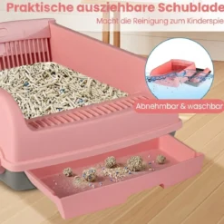Halbautomatische Katzenstreu-Box mit offenem Deckel spritzgeschützte Katzentoilette Rosa
