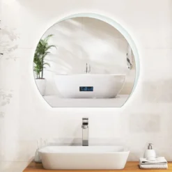 Halbrunder Badezimmerspiegel mit 3-farbigen LED-Leuchten Dimmbarer Kosmetikspiegel