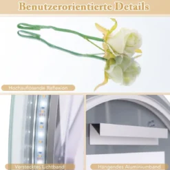 Halbrunder Badezimmerspiegel mit 3-farbigen LED-Leuchten Dimmbarer Kosmetikspiegel