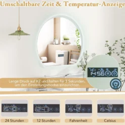 Halbrunder Badezimmerspiegel mit 3-farbigen LED-Leuchten Dimmbarer Kosmetikspiegel