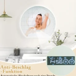 Halbrunder Badezimmerspiegel mit 3-farbigen LED-Leuchten Dimmbarer Kosmetikspiegel