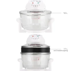 Halogenofen 17L 1200W-1400W Heissluftofen Heißluftgrill mit Erweiterungsring Weiß