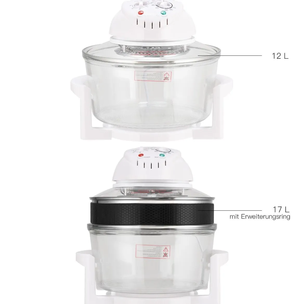 Halogenofen 17L 1200W-1400W Heissluftofen Heißluftgrill mit Erweiterungsring Weiß