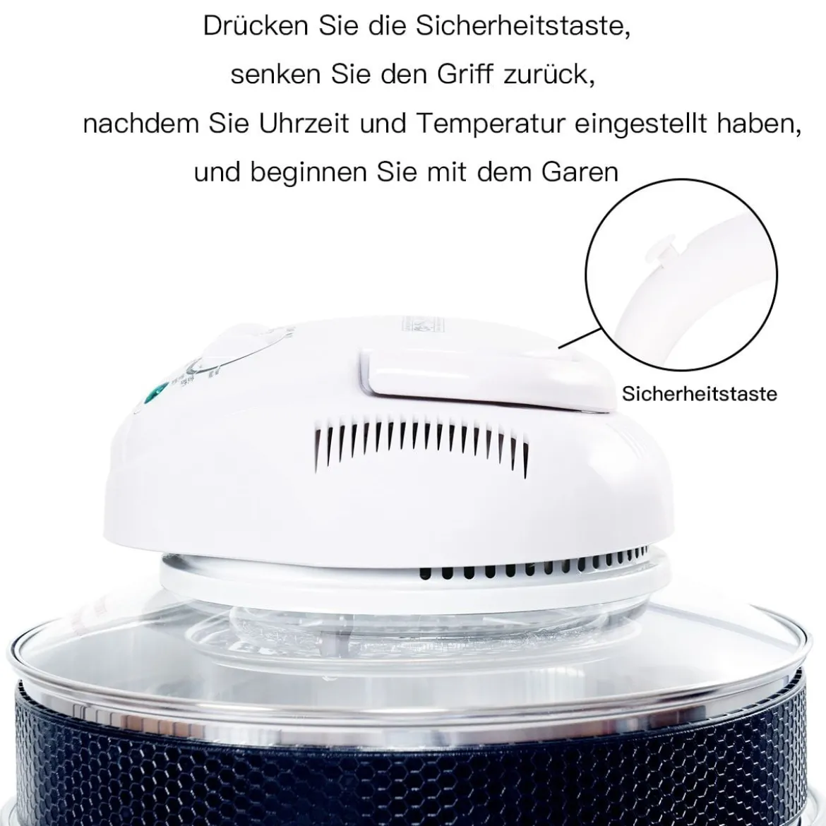 Halogenofen 17L 1200W-1400W Heissluftofen Heißluftgrill mit Erweiterungsring Weiß