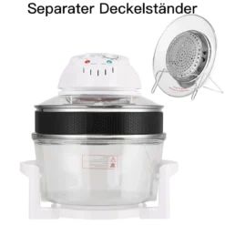 Halogenofen 17L 1200W-1400W Heissluftofen Heißluftgrill mit Erweiterungsring Weiß