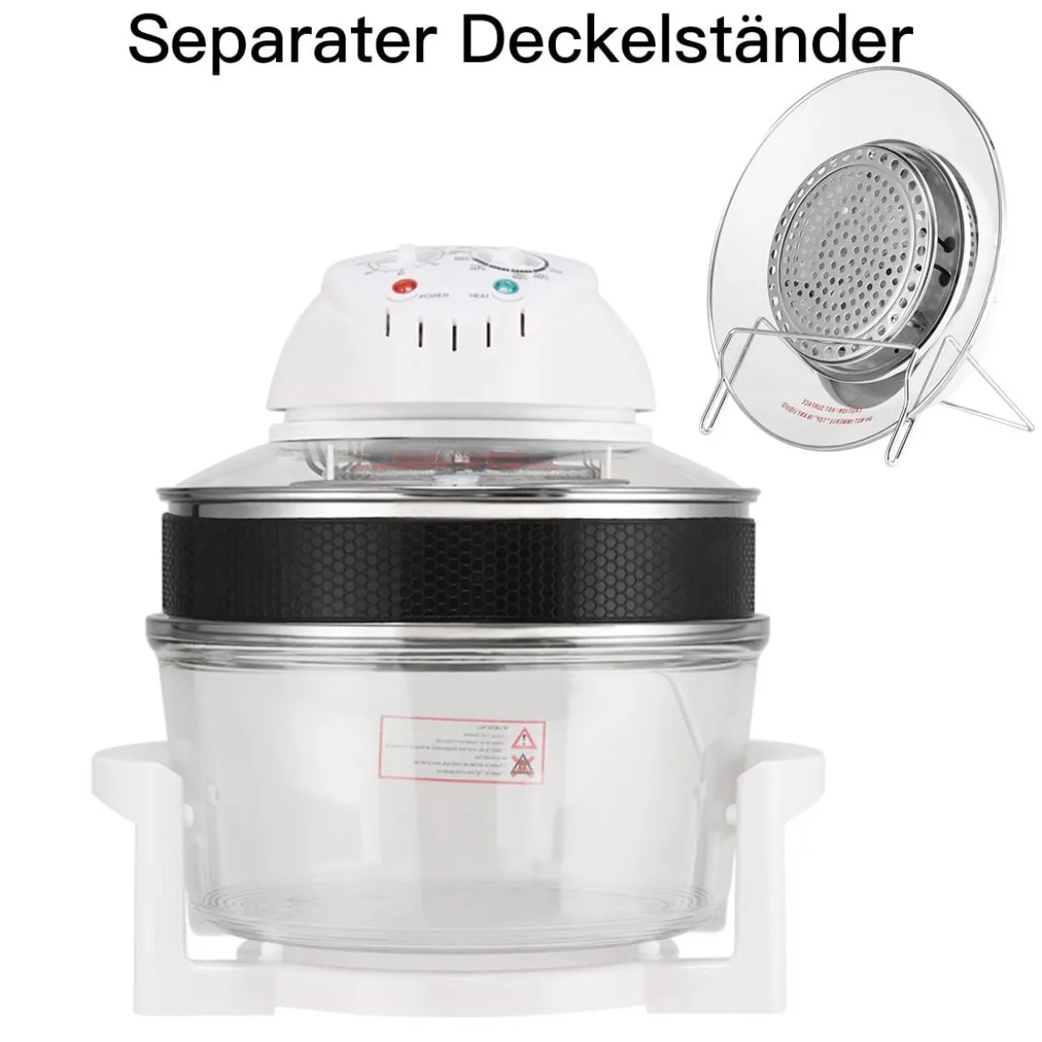 Halogenofen 17L 1200W-1400W Heissluftofen Heißluftgrill mit Erweiterungsring Weiß