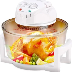 Halogenofen 17L 1200W-1400W Heissluftofen Heißluftgrill mit Erweiterungsring Weiß