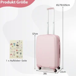 20” Handgepäck Reisekoffer mit Spinnerrädern & TSA-Schloss PC-Hartschalenkoffer mit Aufkleber 38 x 22 x 57 cm Rosa