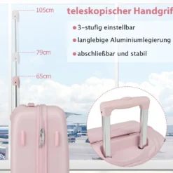 20” Handgepäck Reisekoffer mit Spinnerrädern & TSA-Schloss PC-Hartschalenkoffer mit Aufkleber 38 x 22 x 57 cm Rosa