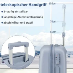 20” Handgepäck Reisekoffer mit Spinnerrädern & TSA-Schloss PC-Hartschalenkoffer mit Aufkleber 38 x 22 x 57 cm Blau