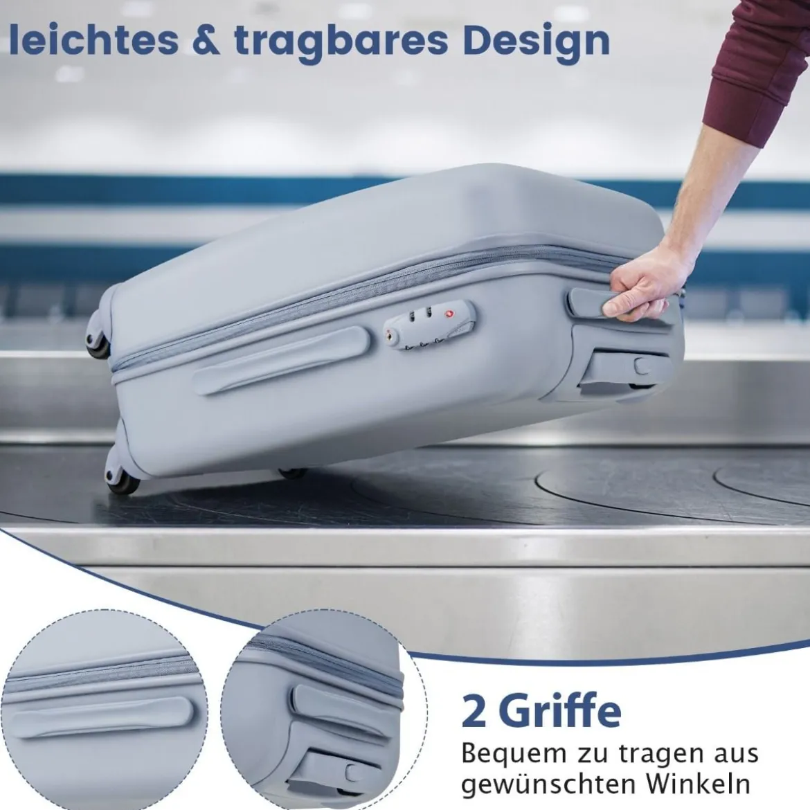 20” Handgepäck Reisekoffer mit Spinnerrädern & TSA-Schloss PC-Hartschalenkoffer mit Aufkleber 38 x 22 x 57 cm Blau