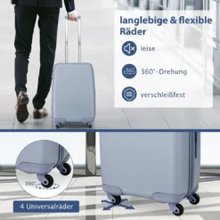 20” Handgepäck Reisekoffer mit Spinnerrädern & TSA-Schloss PC-Hartschalenkoffer mit Aufkleber 38 x 22 x 57 cm Blau