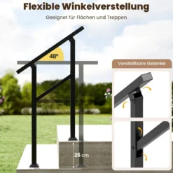 Handlauf Treppengeländer Seitliche Montage Eingangsgeländer mit flexiblem Winkelverstellung 70 cm
