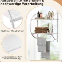 Handtuchhalter Badezimmer Wand Handtuchhalter Badregal 45 x 25,5 x 55 cm Metall Silber/Weiß/Schwarz