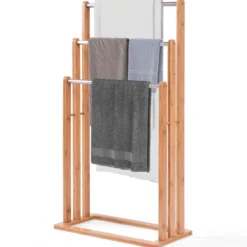 Handtuchhalter Handtuchständer Standhandtuchhalter 3 Stangen Freistehend Bambus
