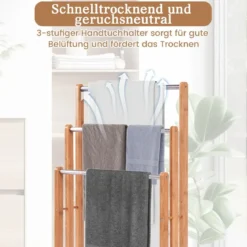 Handtuchhalter Handtuchständer Standhandtuchhalter 3 Stangen Freistehend Bambus