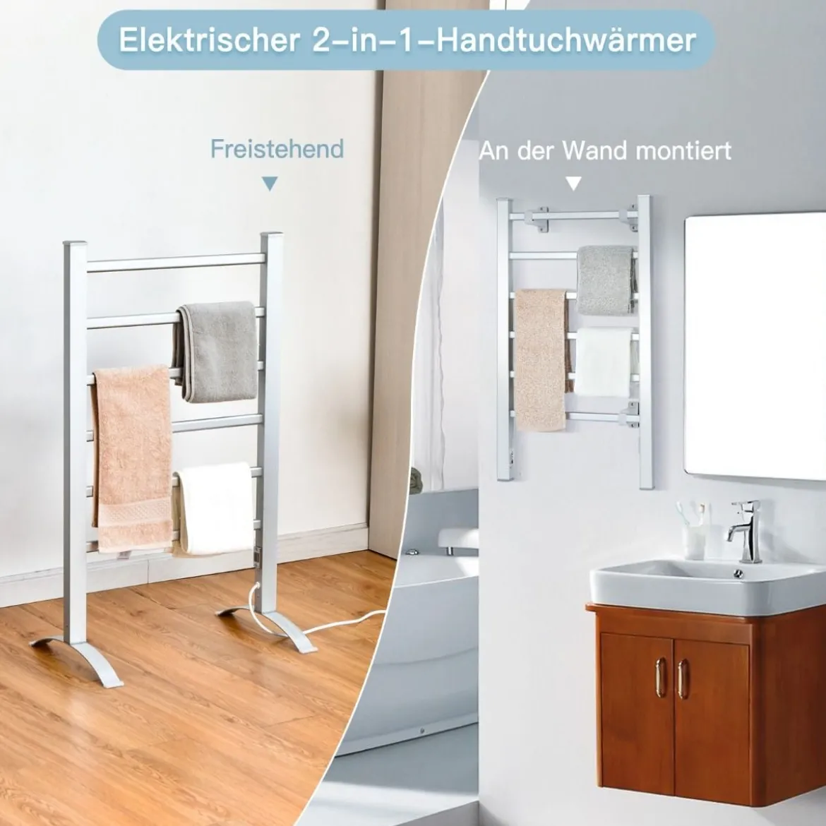 Handtuchhalter Multifunktionaler Elektrischer Handtuchwärmer mit 6 Stangen Silbern