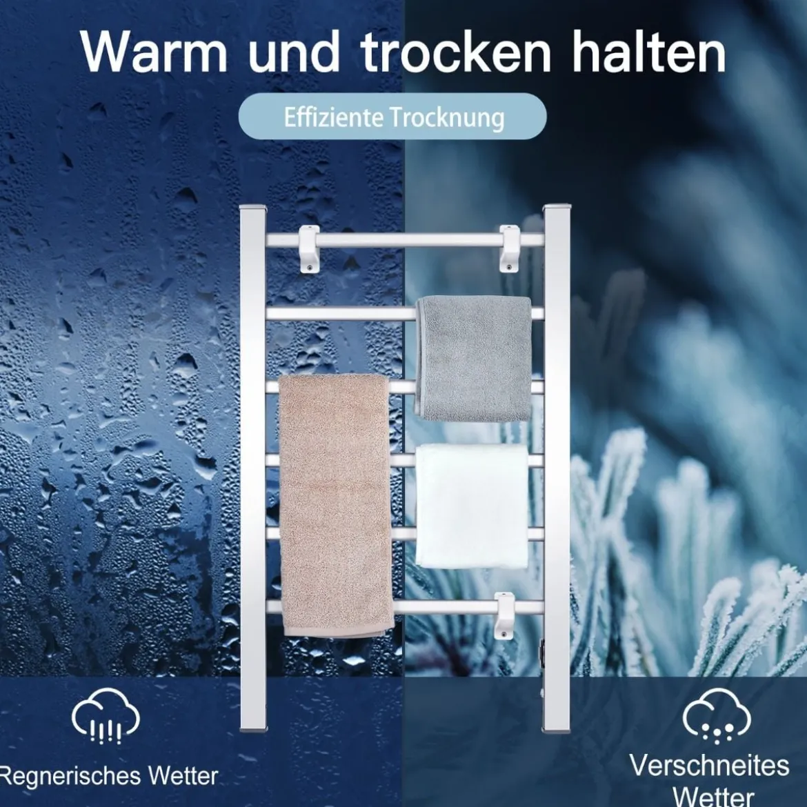 Handtuchhalter Multifunktionaler Elektrischer Handtuchwärmer mit 6 Stangen Silbern