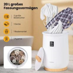 Handtuchwärmer Eimer 20L großer beheizter Handtuchwärmer mit LED-Anzeige 1-Knopf-Bedienung & Timer Weiß