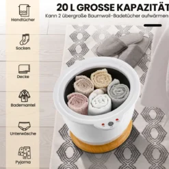 Handtuchwärmer Eimer 20L Handtuchwärmer mit Dufthalter Tragbarer Spa Heizgerät für Heiße Weiß