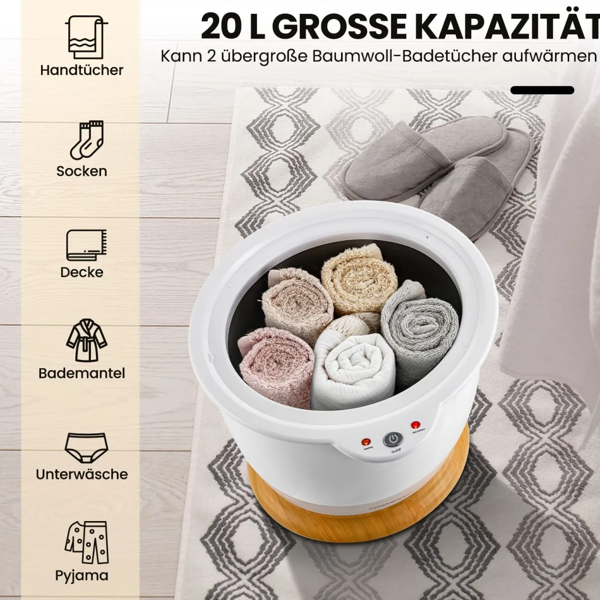 Handtuchwärmer Eimer 20L Handtuchwärmer mit Dufthalter Tragbarer Spa Heizgerät für Heiße Weiß