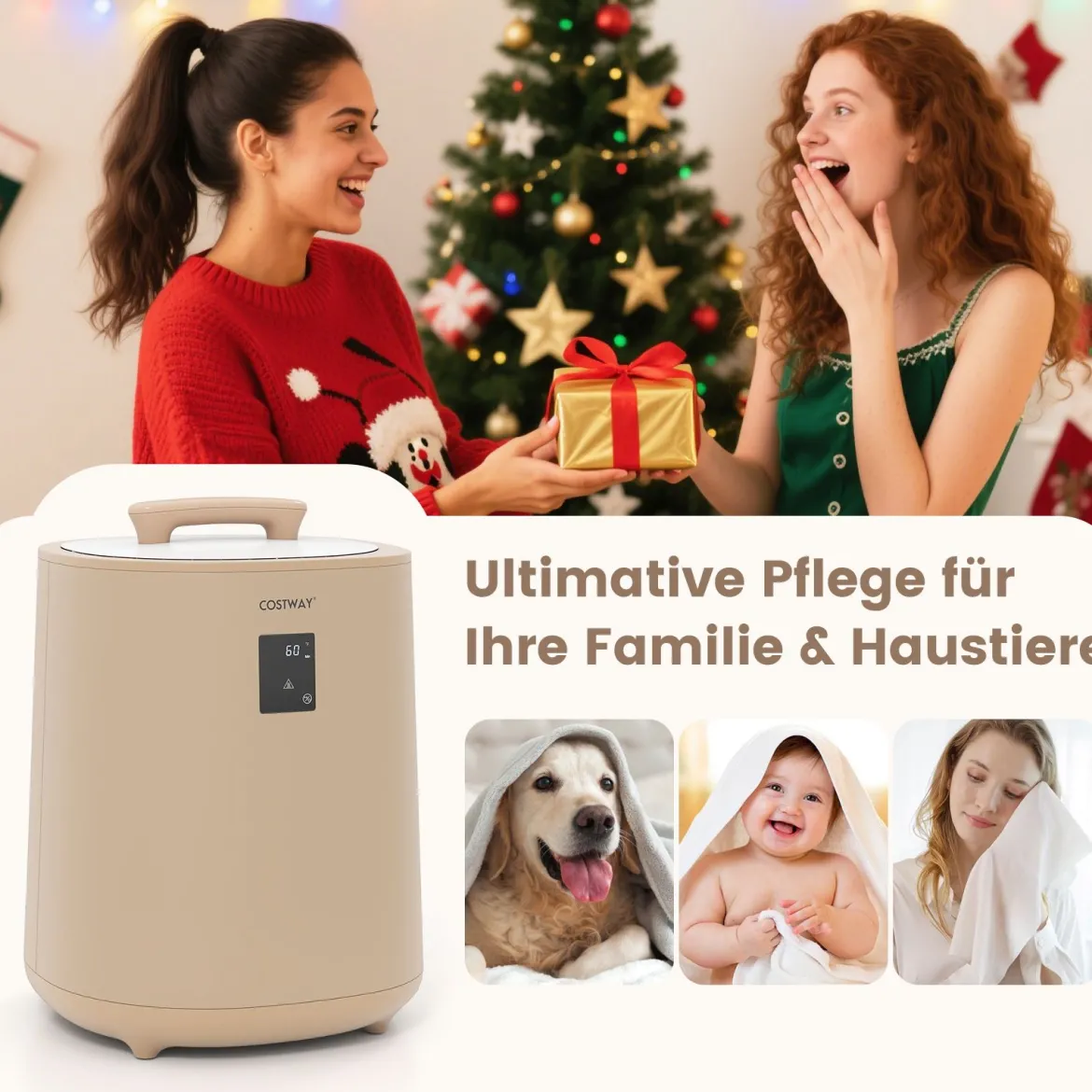 Handtuchwärmer 18 L Deckenwärmer mit LED-Anzeige & automatischer Abschaltung tragbarer heißer Handtuchbehälter Braun