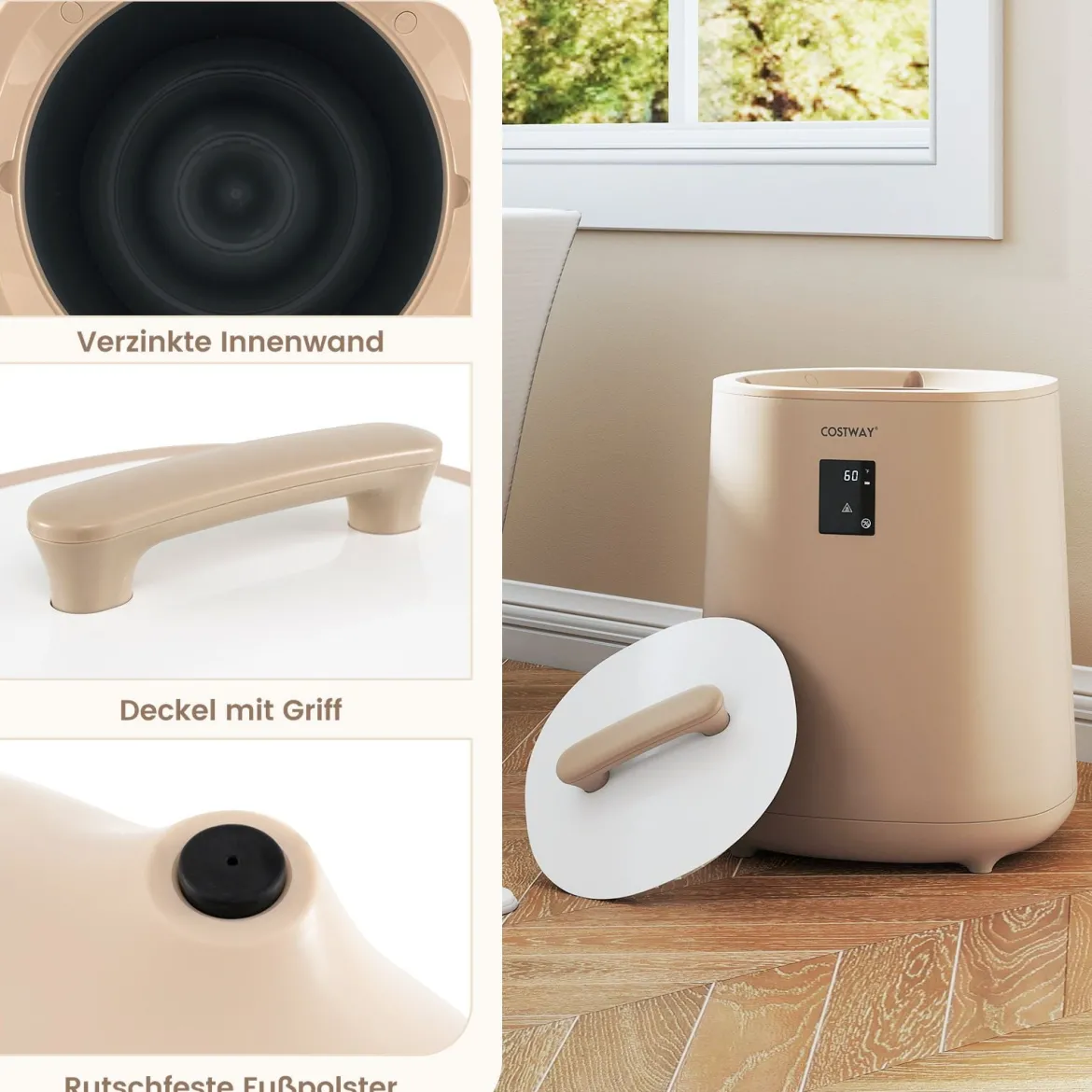 Handtuchwärmer 18 L Deckenwärmer mit LED-Anzeige & automatischer Abschaltung tragbarer heißer Handtuchbehälter Braun