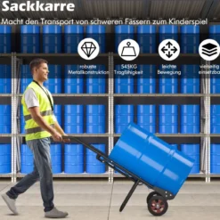 Handwagen zum Fasstransport mit 2 Gummirädern & Glockenhaken mit Feder Schwarz