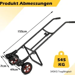 Handwagen zum Fasstransport mit 2 Gummirädern & Glockenhaken mit Feder Schwarz