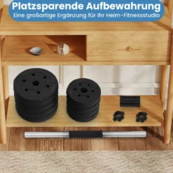 Hantelset 2 in 1 Langhantel 2er Set Hantelscheiben Kurzhantel Scheiben Krafttraining mit 16 Hantelscheiben