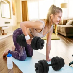Hantelset 2 in 1 Langhantel 2er Set Hantelscheiben Kurzhantel Scheiben Krafttraining mit 16 Hantelscheiben