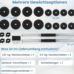 Hantelset 2 in 1 Langhantel 2er Set Hantelscheiben Kurzhantel Scheiben Krafttraining mit 16 Hantelscheiben