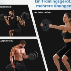 Hantelset 2 in 1 Langhantel 2er Set Hantelscheiben Kurzhantel Scheiben Krafttraining mit 16 Hantelscheiben