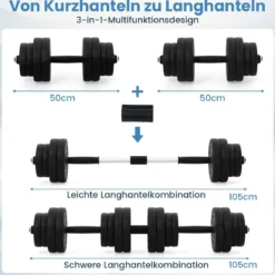 Hantelset 2 in 1 Langhantel 2er Set Hantelscheiben Kurzhantel Scheiben Krafttraining mit 16 Hantelscheiben