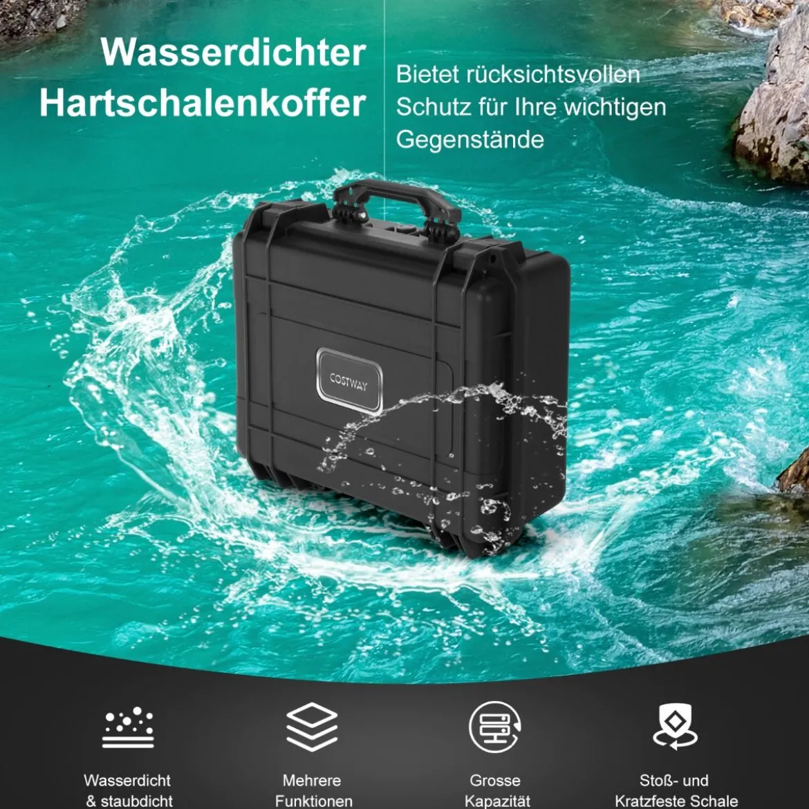 13" Hartschalen-Kamerakoffer mit Anpassbarem Schaumstoffeinsatz Wasserdichter Koffer Schwarz