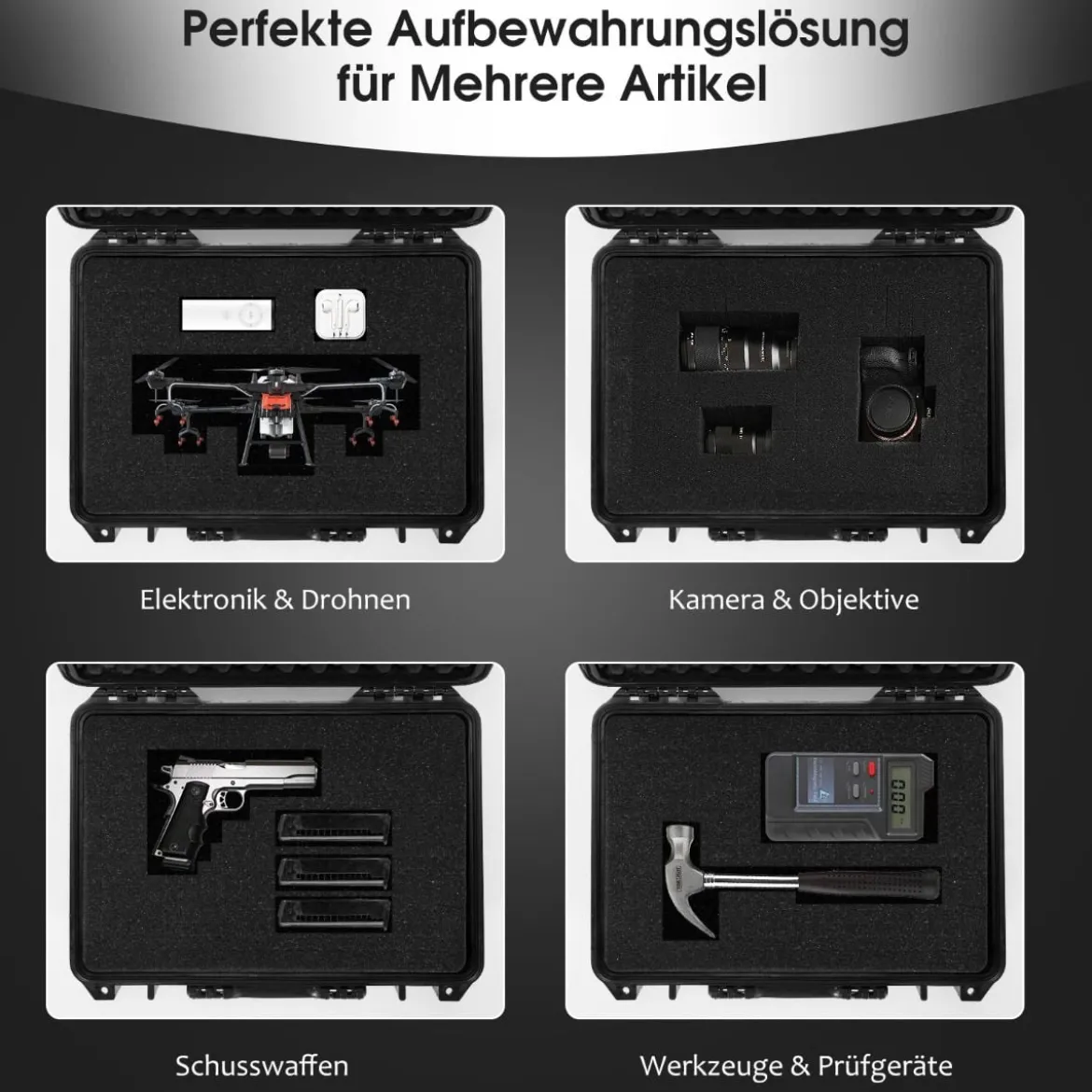 22" Hartschalen-Kamerakoffer Unisversal Anpassbar Wasserdichter Hartschalenkoffer Schwarz