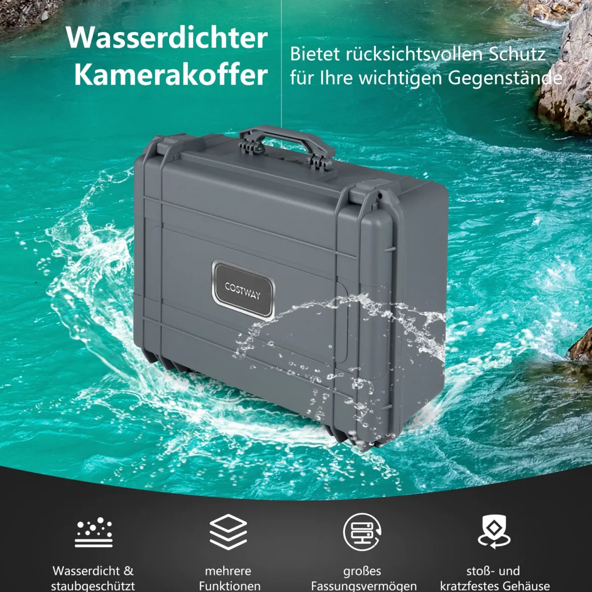22" Hartschalen-Kamerakoffer Unisversal Anpassbar Wasserdichter Hartschalenkoffer Grau