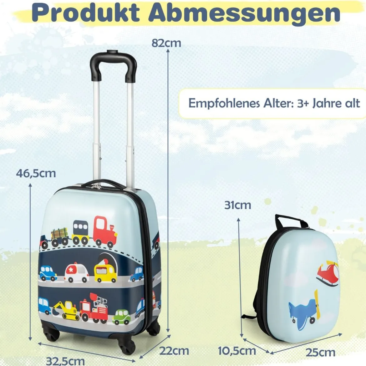 Hartschalen-Koffer 2-Teiliges Handgepäck-Set mit Spinner-Rädern Rollender Blau