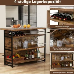 Hausbar Schrank mit 4 Offenen Ablagen & Weinregal & Gläserhalter Küchenregal