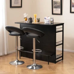 Hausbar Schrank mit 4 Offenen Ablagen & Weinregal & Gläserhalter Küchenregal