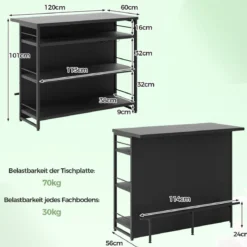 Hausbar Schrank mit 4 Offenen Ablagen & Weinregal & Gläserhalter Küchenregal