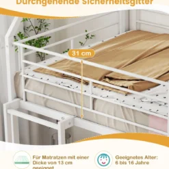Haus-Etagenbett mit Rutsche niedriges Etagenbettgestell mit Sicherheitsgeländer & Leiter Hochbett 200 x 90 cm Schwarz/Weiß