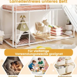 Haus-Etagenbett mit Rutsche niedriges Etagenbettgestell mit Sicherheitsgeländer & Leiter Hochbett 200 x 90 cm Schwarz/Weiß