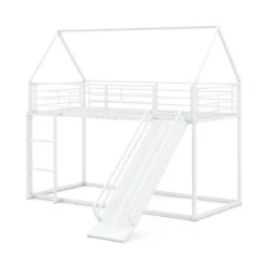 Haus-Etagenbett mit Rutsche niedriges Etagenbettgestell mit Sicherheitsgeländer & Leiter Hochbett 200 x 90 cm Schwarz/Weiß