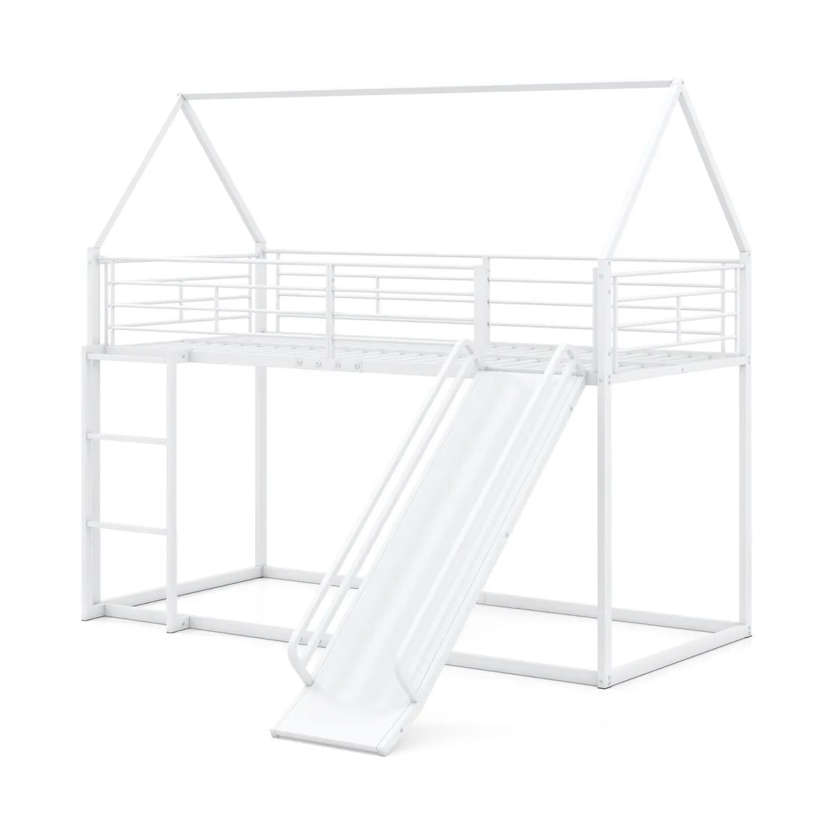 Haus-Etagenbett mit Rutsche niedriges Etagenbettgestell mit Sicherheitsgeländer & Leiter Hochbett 200 x 90 cm Schwarz/Weiß
