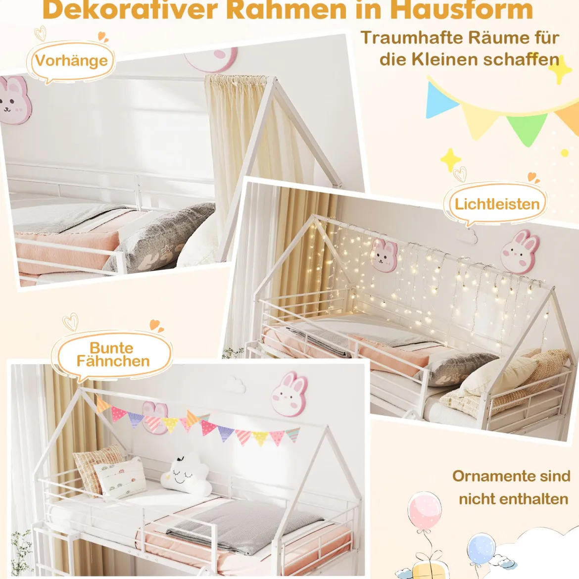 Haus-Etagenbett mit Rutsche niedriges Etagenbettgestell mit Sicherheitsgeländer & Leiter Hochbett 200 x 90 cm Schwarz/Weiß