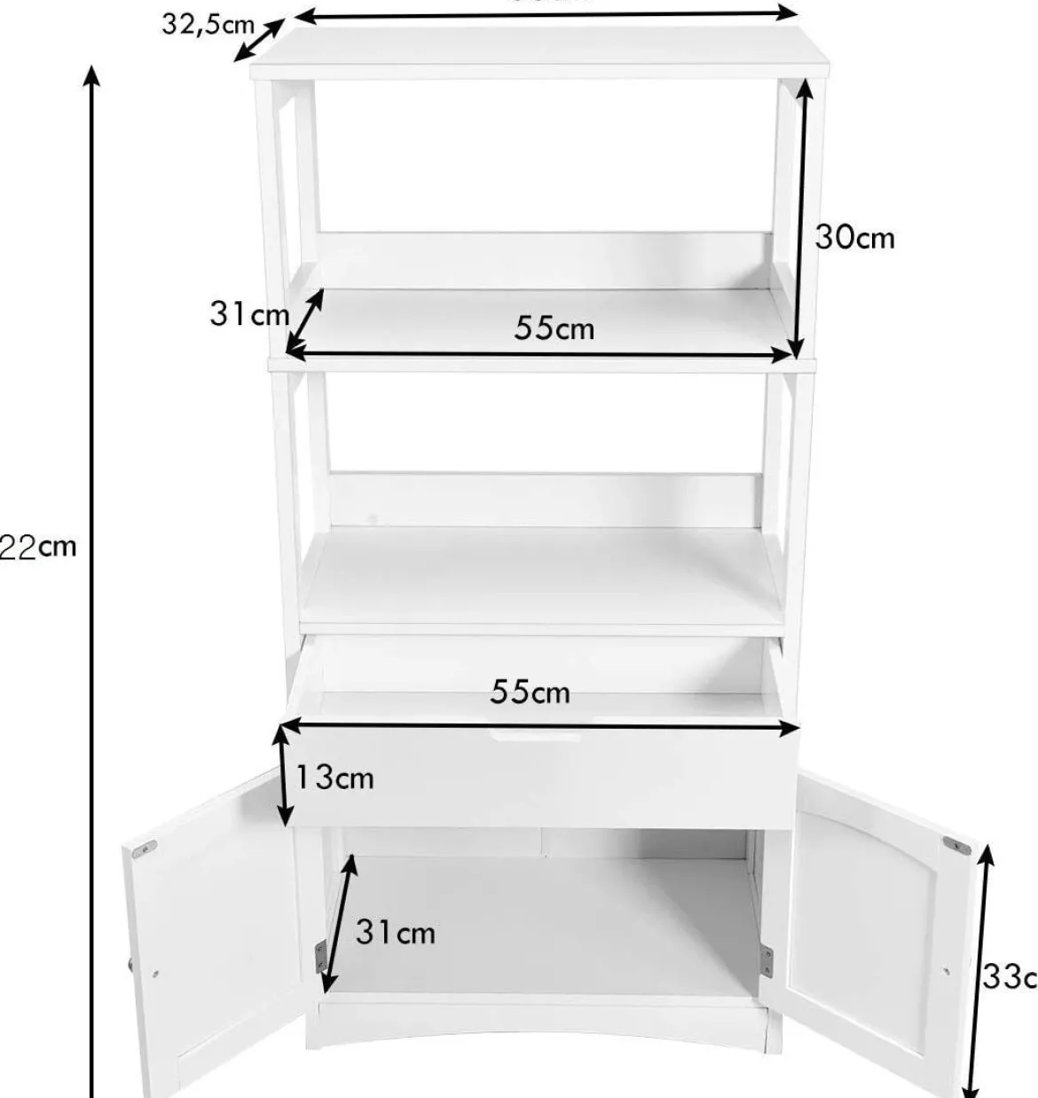 Haushaltsregal Aufbewahrungsschrank Küchenregal Unterschrank mit Schublade Weiß 32,5 x 60 x 122 cm